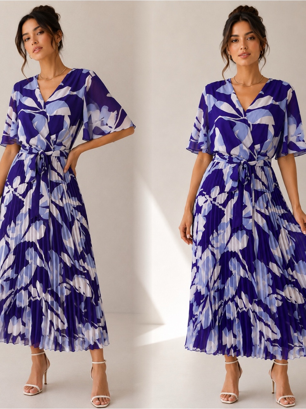 Liz Claiborne Purple and Light Blue Floral Pleated Maxi Dress